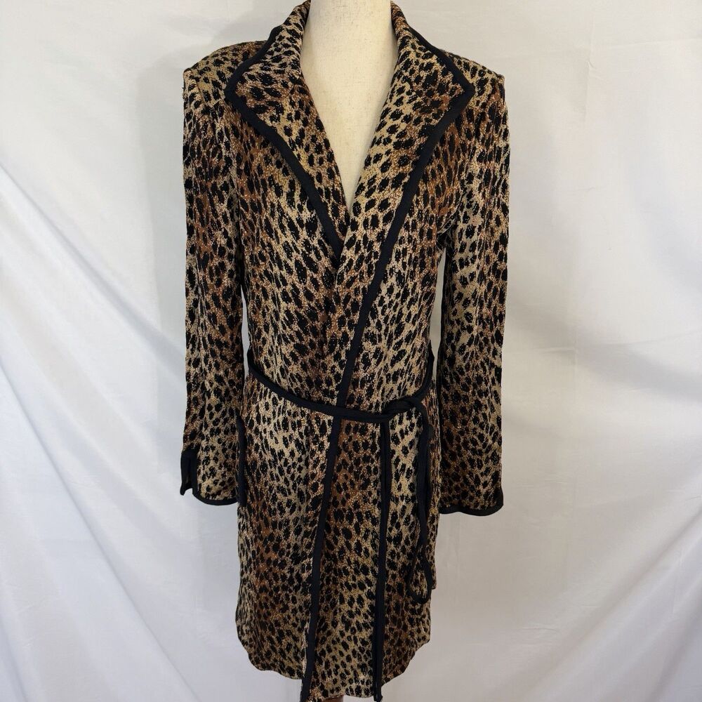 St. John Collection Long Leopard Jacket Size 12 Wool Blend Duster Animal Print